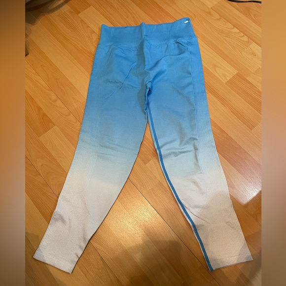 Victoria's Secret Pink Active Leggings Womens Large Blue White High Waist Pocket - Picture 1 of 9